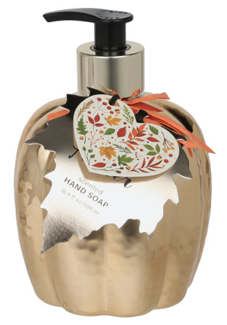 Thumbnail 1: Tahari Vanilla Amber Scented Hand Soap in Gold Pumpkin Dispenser 