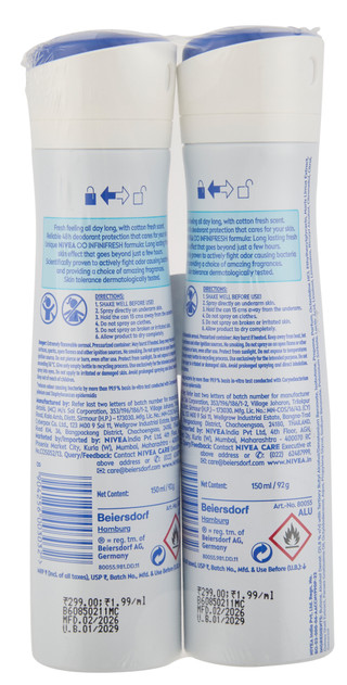Thumbnail 2: Nivea 2 Pk Fresh Comfort 24 Hour Antibacterial Deodorant Spray 