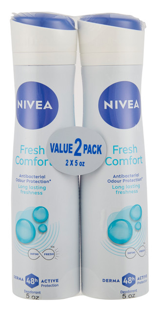 Thumbnail 1: Nivea 2 Pk Fresh Comfort 24 Hour Antibacterial Deodorant Spray 