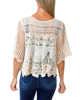 Thumbnail 2: LIV LOS ANGELES Women's Crochet & Lace Sweater with Tassel Ties 