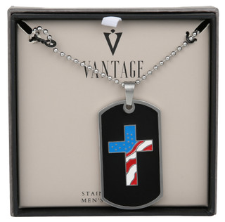 Thumbnail 1: Vantage Men's Americana Cross Dog Tag Pendant Necklace  