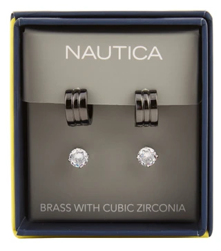 Thumbnail 1: Nautica Men's 2 Pc Hoop & Stud Earrings  
