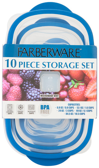 Thumbnail 1: Farberware 10-Piece Rectangle Vented Nesting Storage Set 