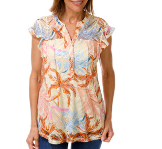 Thumbnail 1: Coral Bay Women's Flutter Sleeve Crochet Top 