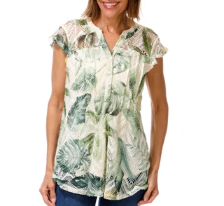Thumbnail 1: Coral Bay Women's Flutter Sleeve Crochet Top 