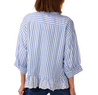 Thumbnail 3: BUNULU Women's Roll-Sleeve Button Down Eyelet Hem Top 
