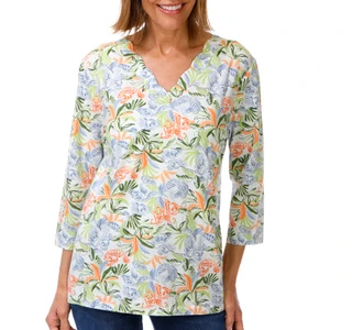 Thumbnail 1: Coral Bay Women's 3/4 Sleeve Scallop V-Neck Top 