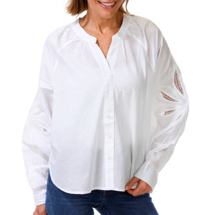 Thumbnail 1: BUNULU Women's Embroidered Sleeve Button Down Top 
