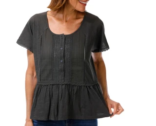 Thumbnail 1: Lucky Brand Women's Short Sleeve Bib Knit Top 