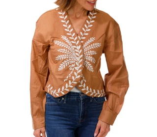 Thumbnail 1: BUNULU Women's Embroidered Long Sleeve Top 