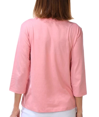 Thumbnail 2: Coral Bay Women's 3/4 Sleeve Embroidered Split-Neck Top 