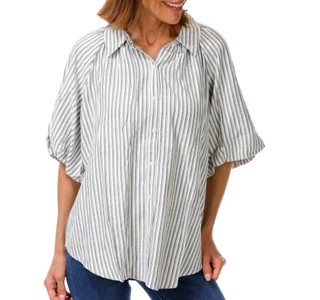 Thumbnail 1: MAX STUDIO Plus Bubble Sleeve Button Down Top 
