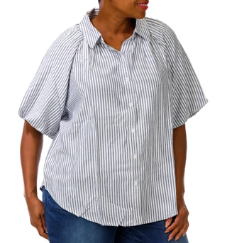Thumbnail 3: MAX STUDIO Plus Bubble Sleeve Button Down Top 