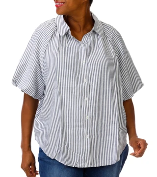 Thumbnail 1: MAX STUDIO Plus Bubble Sleeve Button Down Top 