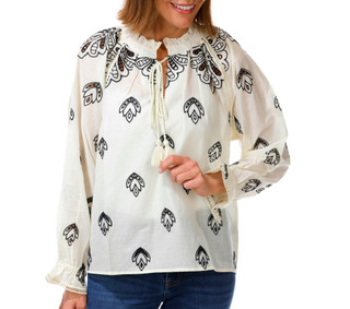 Thumbnail 1: BUNULU Women's Embroidered Split Neck Top 