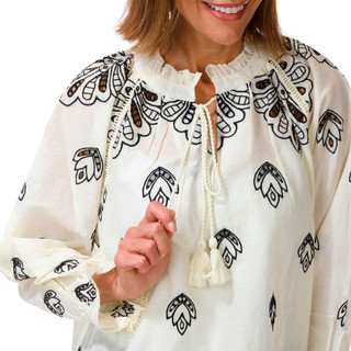 Thumbnail 3: BUNULU Women's Embroidered Split Neck Top 