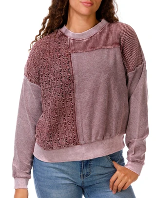 Thumbnail 1: Generation K Women's Long Sleeve Open-Knit Pullover Top 