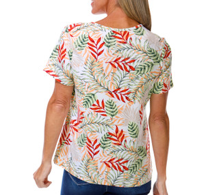 Thumbnail 2: Coral Bay Women's Short Sleeve Henley Toggle Print Top 