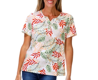 Thumbnail 1: Coral Bay Women's Short Sleeve Henley Toggle Print Top 
