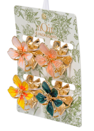 Thumbnail 2: Noir 4-Piece Gold Multi Flower Hair Claws 