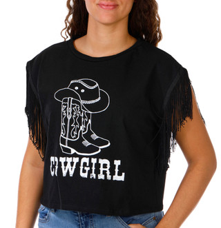Thumbnail 1: SECONDARY Black Cowgirl Fringe Arm Tank 