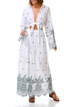 Thumbnail 1: BUNULU Women's Embroidered Tie Front Top w/  Tiered Skirt  