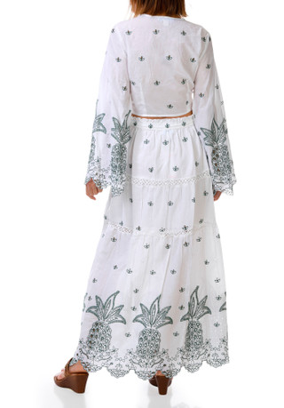 Thumbnail 3: BUNULU Women's Embroidered Tie Front Top w/  Tiered Skirt  
