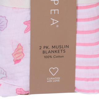 Thumbnail 2: Chick Pea 2-Pack Seashells Pink Muslin Blankets 