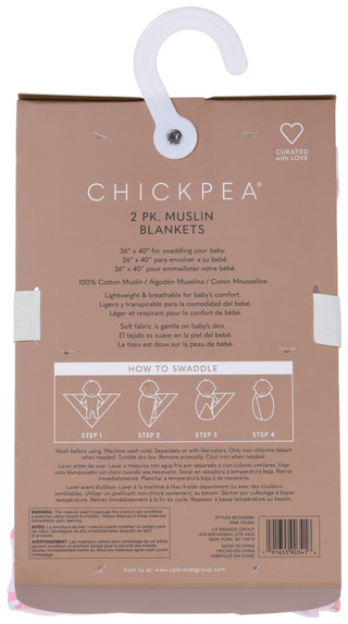 Thumbnail 3: Chick Pea 2-Pack Seashells Pink Muslin Blankets 