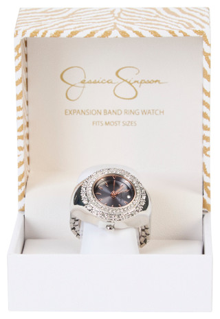 Thumbnail 1: Jessica Simpson Women's Octagonal Blue Dial Ring Watch 
