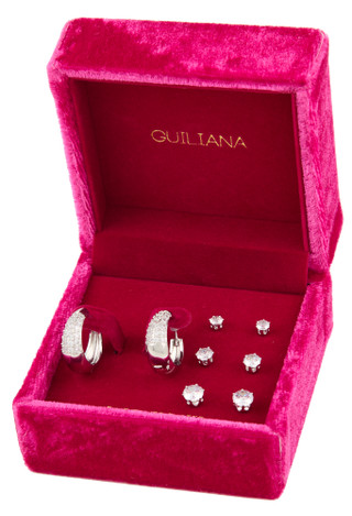 Thumbnail 1: Guiliana 4 Pr Italian Silver Plated Studs & Hoops Set w/ Gift Box 