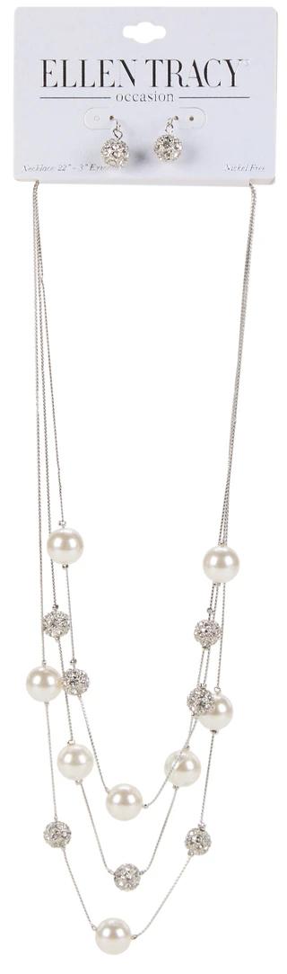 Thumbnail 1: Ellen Tracy 2 Pc Pearl Necklace & Earrings Set 