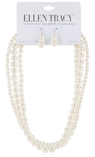 Thumbnail 1: Ellen Tracy 2 Pc Pearl Necklace & Earrings Set 