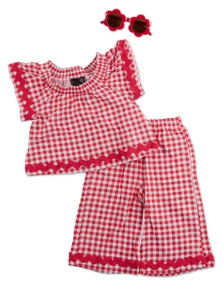 Thumbnail 1: Freestyle Toddler Girls 2 Pc Americana Gingham Pants Set & Sunglasses 