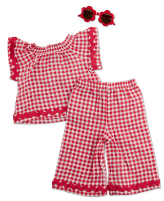 Thumbnail 2: Freestyle Toddler Girls 2 Pc Americana Gingham Pants Set & Sunglasses 