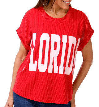 Thumbnail 1: J.O.A Juniors Short Sleeve Knit Ribbed Florida Tee 