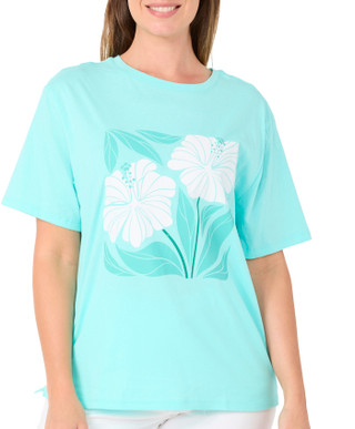 Thumbnail 1: REEL LEGENDS Women's Hibiscus Block Graphic Tee 