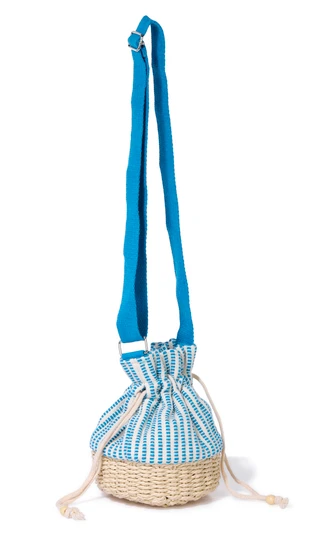 Thumbnail 2: Sun N' Sand Turquoise Canvas Straw Barrel Crossbody 