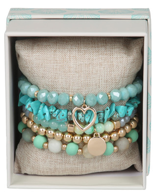 Thumbnail 1: Nicole Miller 5-Piece Turquoise Gold Stretch Bracelet Set 