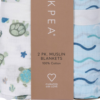 Thumbnail 3: Chick Pea 2-Pack Muslin Baby Blankets Blue Sealife 