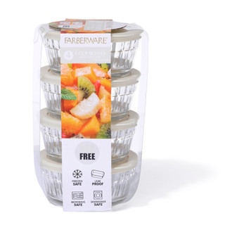 Thumbnail 1: Farberware 4-Piece 1-Cup Ribbed Glass Bowls with Lids 