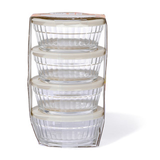 Thumbnail 2: Farberware 4-Piece 1-Cup Ribbed Glass Bowls with Lids 