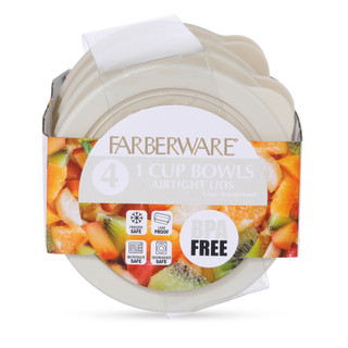 Thumbnail 3: Farberware 4-Piece 1-Cup Ribbed Glass Bowls with Lids 