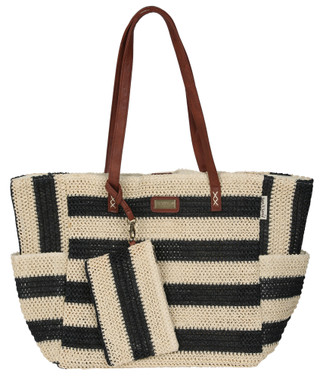 Thumbnail 1: SUN N SPORT Black Paper Straw Crochet Tote 