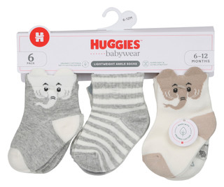 Thumbnail 1: HUGGIES Baby 6-Pair Quarter Socks Gray Elephant 6-12M 