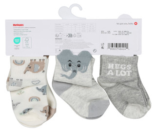 Thumbnail 2: HUGGIES Baby 6-Pair Quarter Socks Gray Elephant 6-12M 