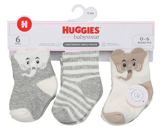 Thumbnail 1: HUGGIES Baby 6-Pack Quarter Socks Gray Elephant 0-6M 
