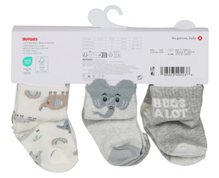 Thumbnail 2: HUGGIES Baby 6-Pack Quarter Socks Gray Elephant 0-6M 