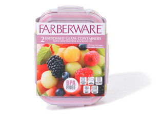 Thumbnail 1: Farberware Set of 2 Embossed Rectangle Glass Containers 