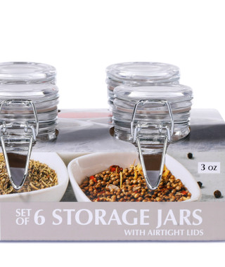Thumbnail 3: Farberware 6-Piece 3 oz Taupe Clip Lid Spice Jars 